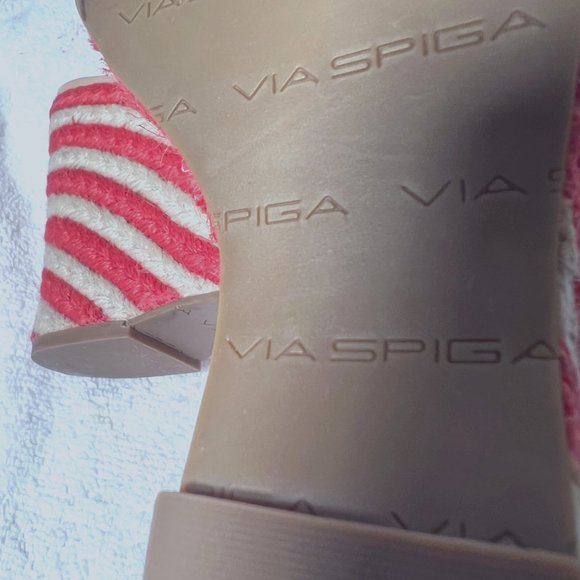 Via Spiga-Women's Wedge Straw Coral & Tan Leather Sandals-4" Heels-Sz. 7M-Unique - Picture 6 of 10